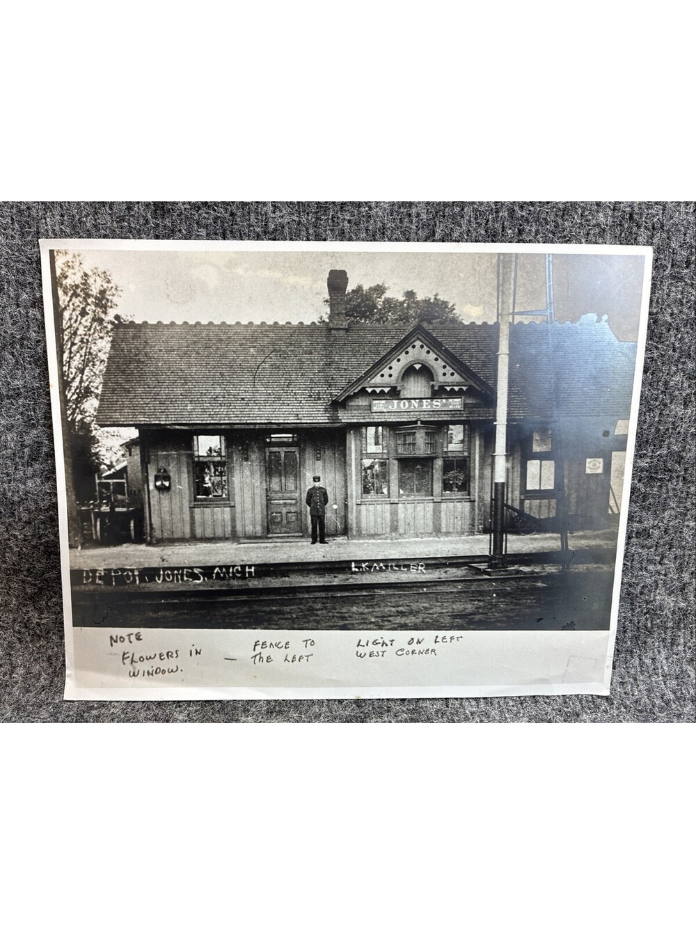 Vtg Jones Michigan Railroad Station Photo Reprint LK Miller Agency 8x10
